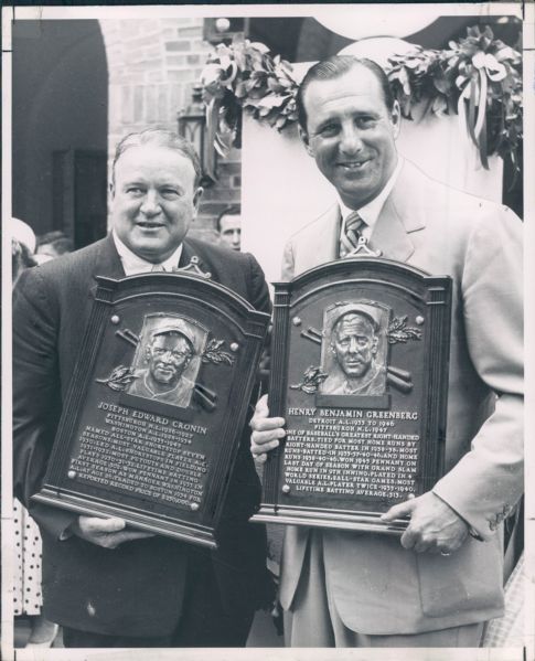 1956 Joe Cronin & Hank Greenberg Inducted into the Hall of Fame "The Sporting News Collection Archives" Original Type 1 8"x10" Photo (Sporting News Collection Hologram/MEARS Type 1 Photo LOA)
