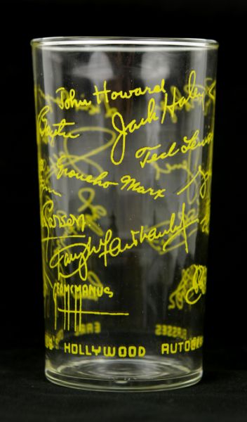 Earl Carrolls Hollywood Glass w/Facsimile Signatures of Groucho Marx, Gene Autry Jack Haley