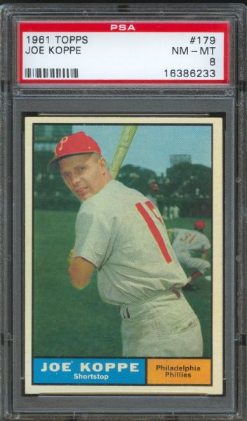 1961 Topps Phillies Joe Koppe #179 PSA NM-MT 8