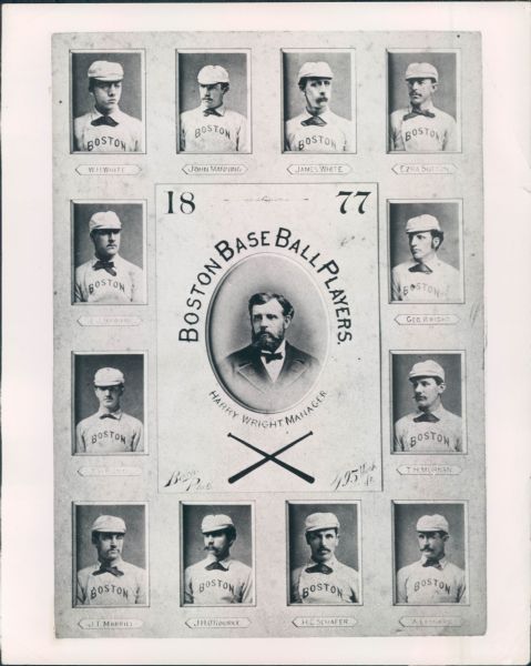 1877 Depiction of Boston Baseball Team "The Sporting News Collection Archives" Original Production Art (Sporting News Collection Hologram/MEARS Type 1 Photo LOA)