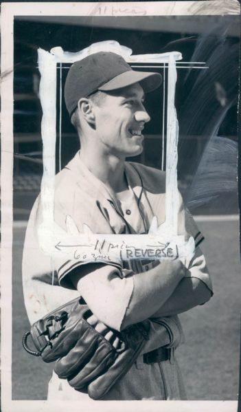 1946 Bob Feller Cleveland Indians "The Sporting News Collection Archives" Original Type 1 Production Art (Sporting News Collection Hologram/MEARS Type 1 Photo LOA)