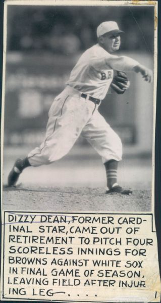 1947 Dizzy Dean St. Louis Browns "The Sporting News Collection Archives" Original Type 1 3"x6" Photo (Sporting News Collection Hologram/MEARS Type 1 Photo LOA)