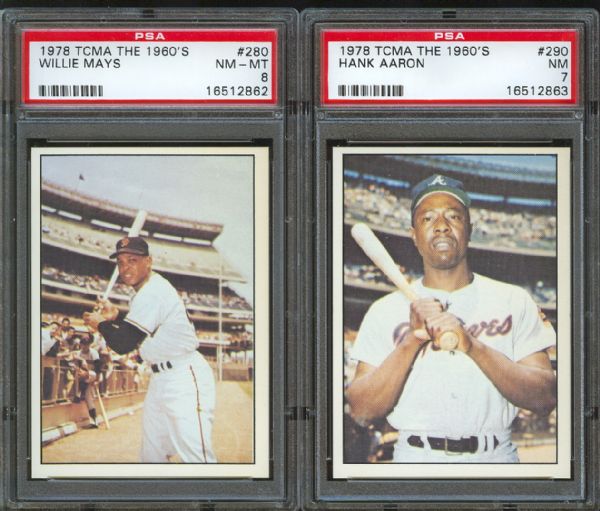1978 TCMA The 1960s Braves Hank Aaron PSA 7 & Giants Willie Mays PSA 8