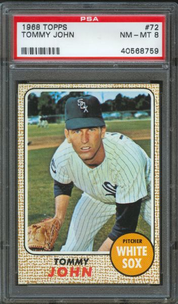 1968 Topps White Sox Tommy John #72 PSA NM-MT 8