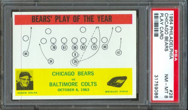 1964 Philadelphia Gum Chicago Bears Play Card George Halas #28 PSA NM-MT 8