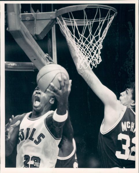 1984 Michael Jordan Chicago Bulls vs. Kevin McHale "Chicago Sun-Times" Original Type 1 8" x 10" Photo (Sun Times Hologram/MEARS Type 1 Photo LOA)