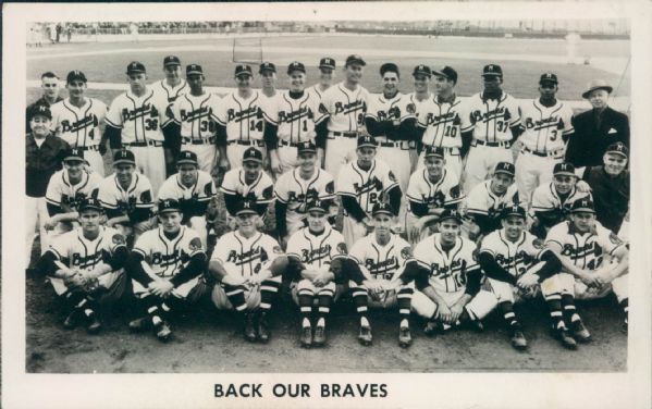 1953 Inaugural Season Milwaukee Braves 3" x 5" Post Card - Rare Miller Brewing & WTMJ radio advertising back