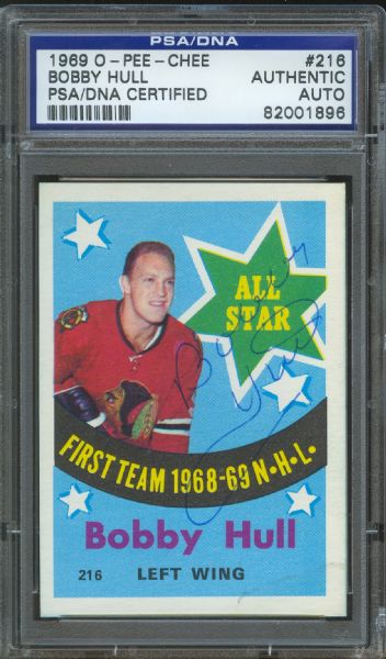 1969 O-Pee-Chee Bobby Hull #216 Signed Card (PSA/DNA)