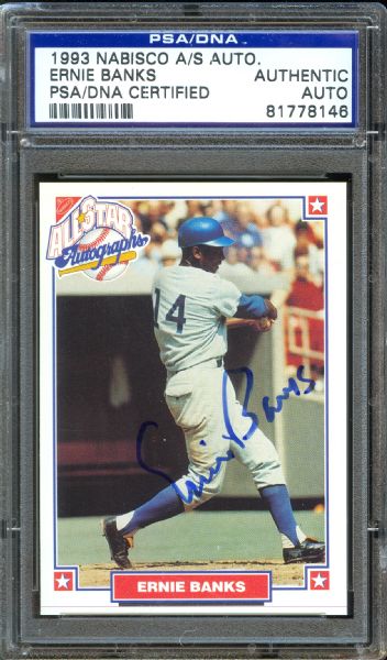 1993 Nabisco All-Star Autographs Cubs Ernie Banks Signed Card (PSA/DNA)
