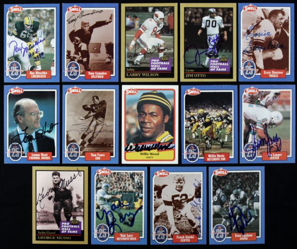 1986-91 Pro Football Hall of Famers Signed Card - Lot of 14 w/ Lamar Hunt Ray Nitschke Gene Upshaw - JSA