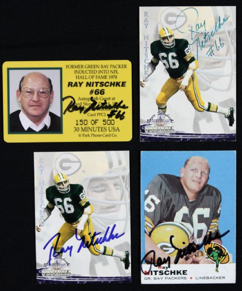 1969-94 Ray Nitschke Green Bay Packers Signed Card - Lot of 4 - JSA