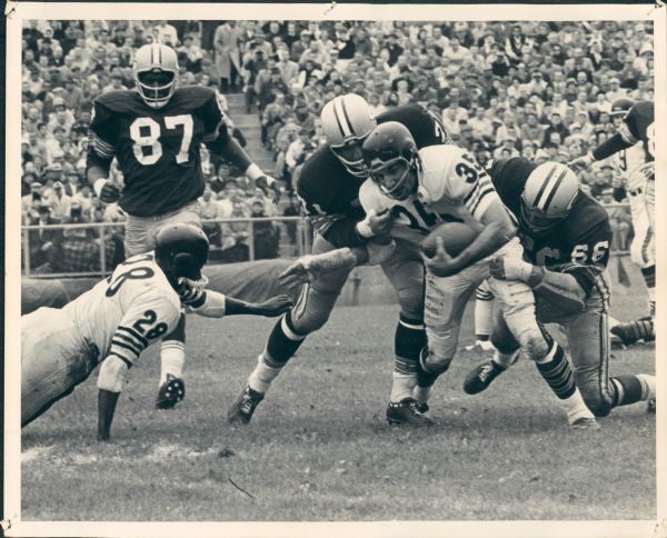 1960s Ray Nitschke & Green Bay Packers Defense Bring Down Bears Defender Type 1 8" x 10" Photo