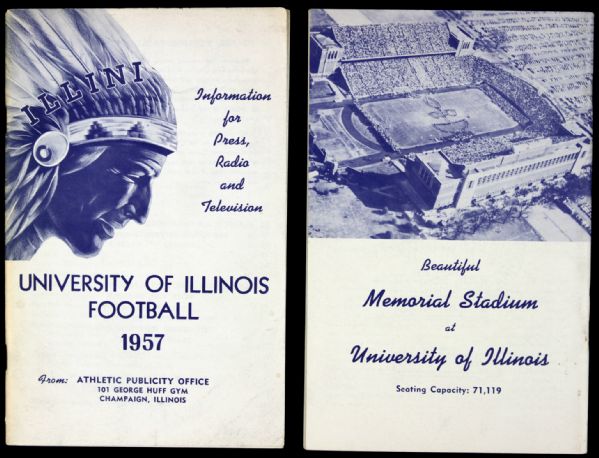 1957 University of Illinois College Football Program - Lot of 8 With 2 Media Guides Ray Nitschke Including 57 College All-Star Program Nitschkes Senior Season Green Bay Packers Legend