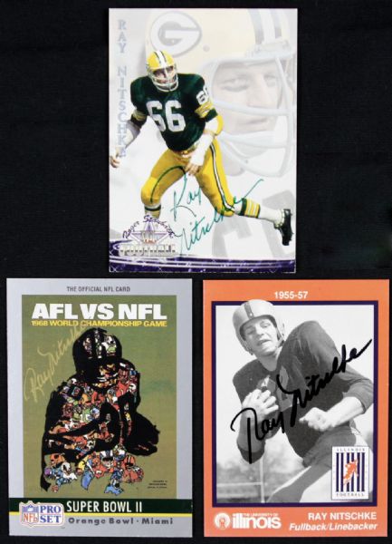 1990-94 Ray Nitschke Green Bay Packers Signed Card - Lot of 3 - JSA