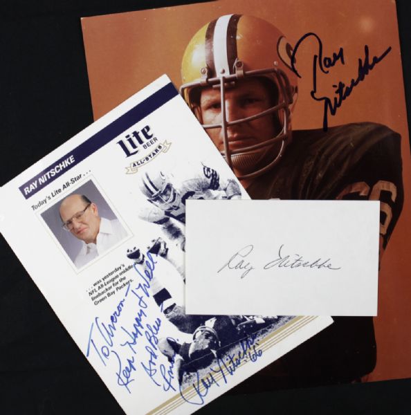 1990s Ray Nitschke Green Bay Packers Signed Photo & Index Card - Lot of 3 JSA