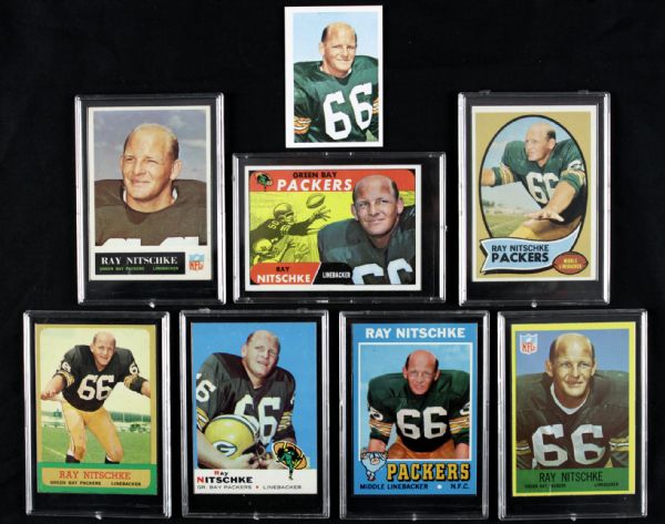 1963-71 Ray Nitschke Topps & Philadelphia Football Card - Lot of 8 w/ Rookie Card Complete Playing Days Mainstream Card Run 
