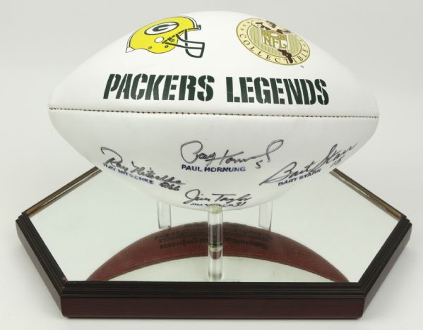 1990s Green Bay Packers Hall of Famers Multi Signed Football Signed by Ray Nitschke Bart Starr Jim Taylor & Paul Hornung - JSA