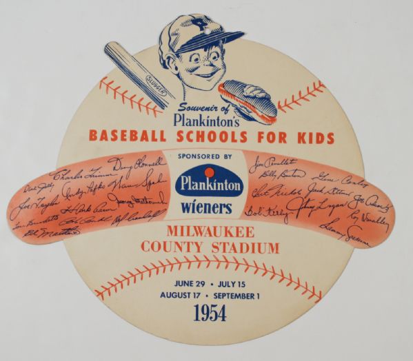 1954 Milwaukee Braves "Plankintons Baseball School For Kids" Promo Piece