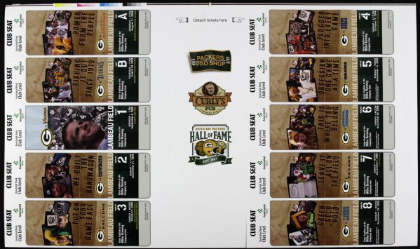 2008 Green Bay Packers 10 Game Full Ticket Sheet (Unused) w/ Aaron Rodgers First Start Ticket