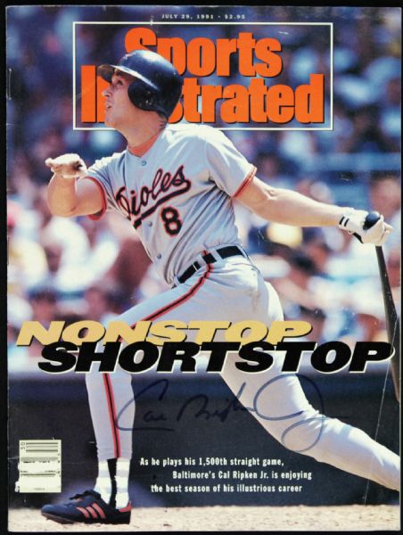 1991 circa Cal Ripken Jr. Baltimore Orioles Signed Baseball, Baseball Card and Magazine - JSA