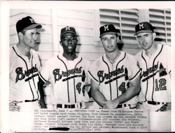 1961 Eddie Mathews Hank Aaron Milwaukee Braves "The Sporting News Collection Archives" Original Type 1 8" x 10" Photo (Sporting News Collection Hologram/MEARS Type 1 Photo LOA)