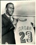 1984 "1st Image as a Chicago Bull" Michael Jordan Chicago Bulls Rookie Signing Day "Chicago Sun-Times" Original Type 1 8" x 10" Photo (Sun Times Hologram/MEARS Type 1 Photo LOA)