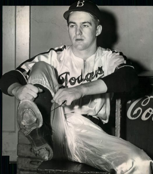 1946 Rex Barney Satin Uniform Brooklyn Dodgers Wearing Satin Jersey "The Sporting News Collection Archives" Original Type 1 Production Art (Sporting News Collection Hologram/MEARS Type 1 Photo LOA)