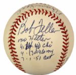 1984-94 Warren Spahn Milwaukee Braves Don Larsen Yankees & Bob Feller Indians Multi Signed Ball With Lengthy Inscriptions - JSA