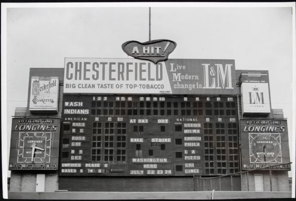 1958 Cleveland Indians Municipal Stadium Featuring the Chesterfield Cigarettes Sign "TSN Collection Archives" Original Type 1 14" x 9 1/2"  Choice Jumbo Oversized Photo (MEARS LOA) 1:1, Unique