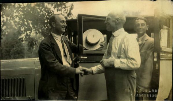 1920-30s Ty Cobb Detroit Tigers and Henry Ford Handshake - Rex Teeslink Original Type 1 3" x 5.25" Cobbed personally owned photo (LOA MEARS/Rex Teeslink)