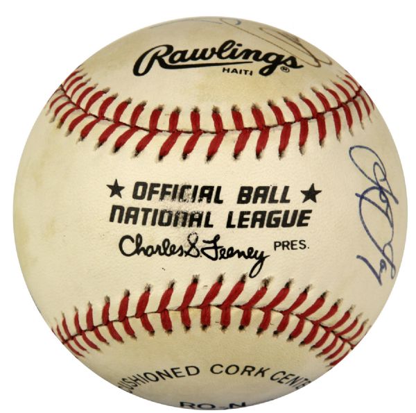 1970-86 Milwaukee Braves Multi Signed ONL (Feeney) Baseball w 12 Sigs. Incl. Hank Aaron Eddie Mathews - JSA