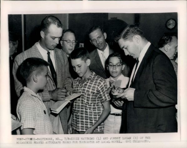 1958 Eddie Mathews, Johnny Logan Milwaukee Braves "The Sporting News Collection Archives" Original Type 1 Photo (Sporting News Collection Hologram/MEARS Type 1 Photo LOA)