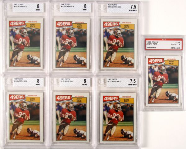 1987 Topps Jerry Rice #115 Lot of (48) including (7) PSA & BGS Graded Cards