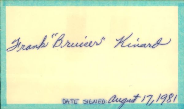 1981 Frank Bruiser Kinard Brooklyn Dodgers Tigers Signed Index Card Pro Football Hall of Famer
