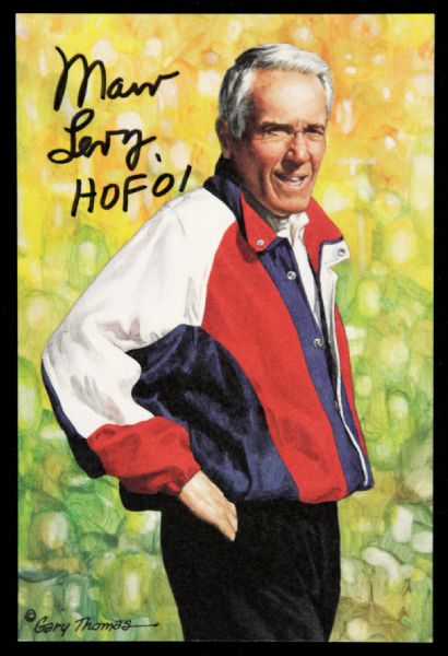 2001 Marv Levy Buffalo Bills Signed Goal Line Art Card - JSA