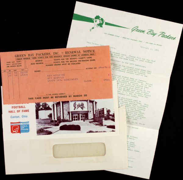 1970 Ray Nitschke Green Bay Packers Ticket Reorder Form From Nitschkes Personal Collection 