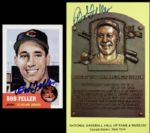 Bob Feller Cleveland Indians Signed HOF Postcard & Topps Archives Card - JSA