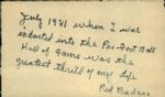 1981 Morris "Red" Badgro New York Giants Yankees Signed Index Card Pro Football Hall of Famer