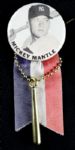 1950s Mickey Mantle New York Yankees Pinback With Ribbon & Charm PM 10