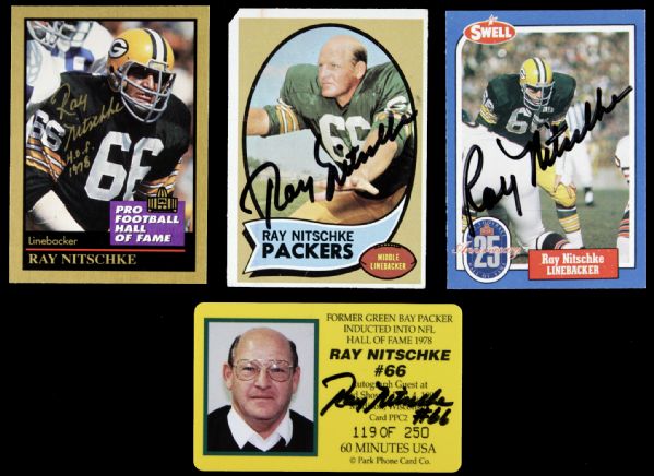 1970-95 Ray Nitschke Green Bay Packers Signed Card - Lot of 4 - JSA