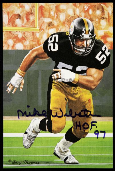 1997 Mike Webster Pittsburgh Steelers Signed Goal Line Art Card - JSA