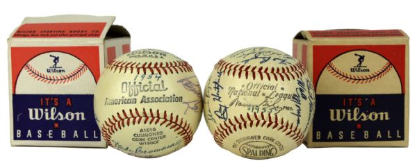 1954 & 1955 St. Paul Saints Team Signed Baseball - Lot of 2 One with Basketball HOFer Bill Sharman - JSA