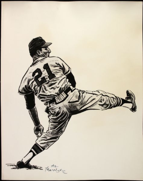 Warren Spahn Milwaukee Braves 11" x 14" Al Rainovic Print