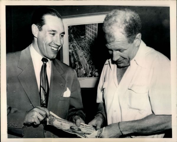 1949 Bob Feller Bill Veeck Cleveland Indians "The Sporting News Collection Archives" Original Type 1 7" x 9" Photo (Sporting News Collection Hologram/MEARS Type 1 Photo LOA)