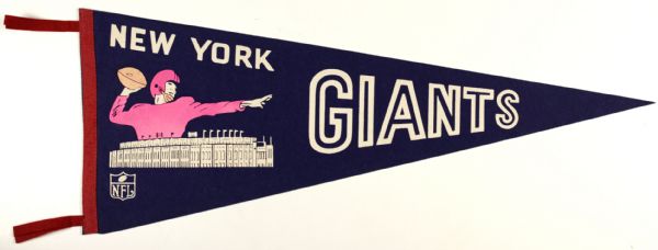 1960s New York Giants Full Size 29" Pennant With Tassels Still Intact
