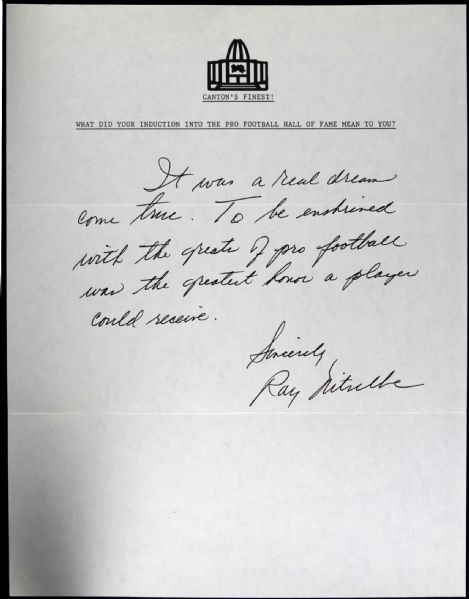 Ray Nitschke Green Bay Packers Hand Written Letter With Content Regarding Hall of Fame - JSA