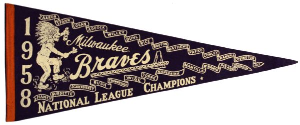 1958 Milwaukee Braves NL Champions Full Size 29" Pennant