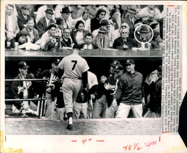 1960 Mickey Mantle New York Yankees After World Series Home Run  "The Sporting News Collection Archives" Original Type 1 8" x 10" Photo (Sporting News Collection Hologram/MEARS Type 1 Photo LOA)