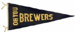 1913 Jumbo Sized 33" Milwaukee Brewers Pennant Winnnig Team Triple AAA Borchert Field "Oh You" Pennant - HIGH GRADE!!!