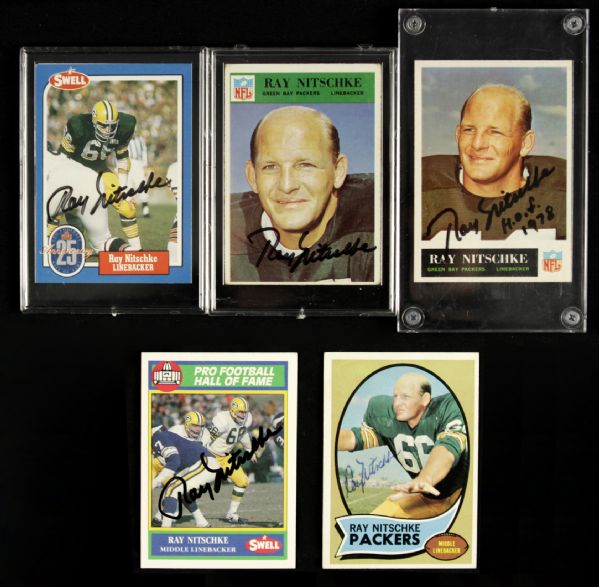 1964-88 Ray Nitschke Green Bay Packers Signed Card - Lot of 5 - JSA